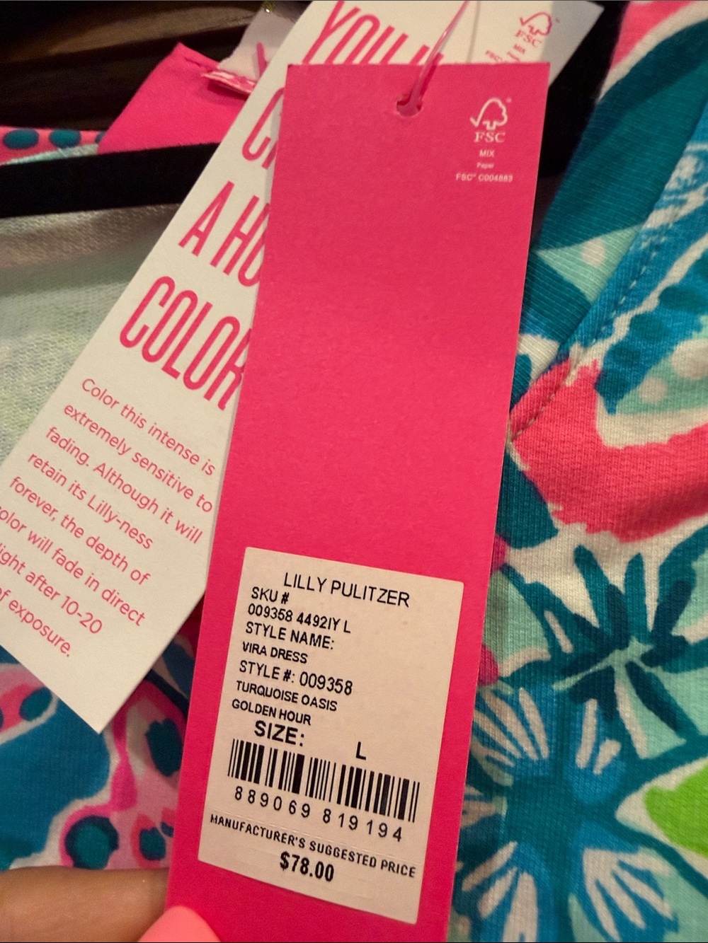Lilly Pulitzer Pink, Blue & Green Floral Print VIRA DRESS. Golden Hour. - Picture 2 of 2